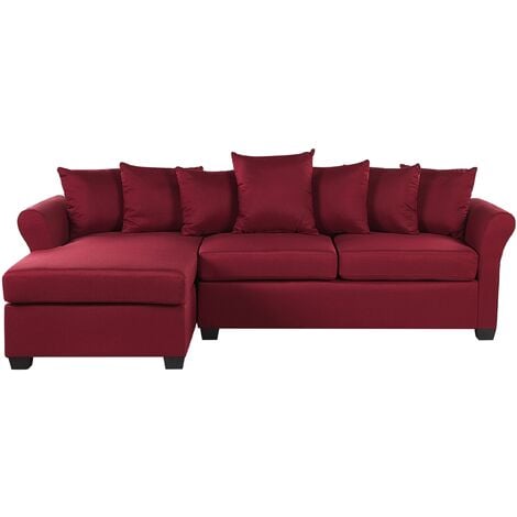 Modern Corner Sofa Dark Red Fabric Cushion Seat Back Black Legs Vikna