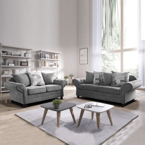 Modern Corner Sofa Grey Color Contemporary Design with Foam Seating - 3+2