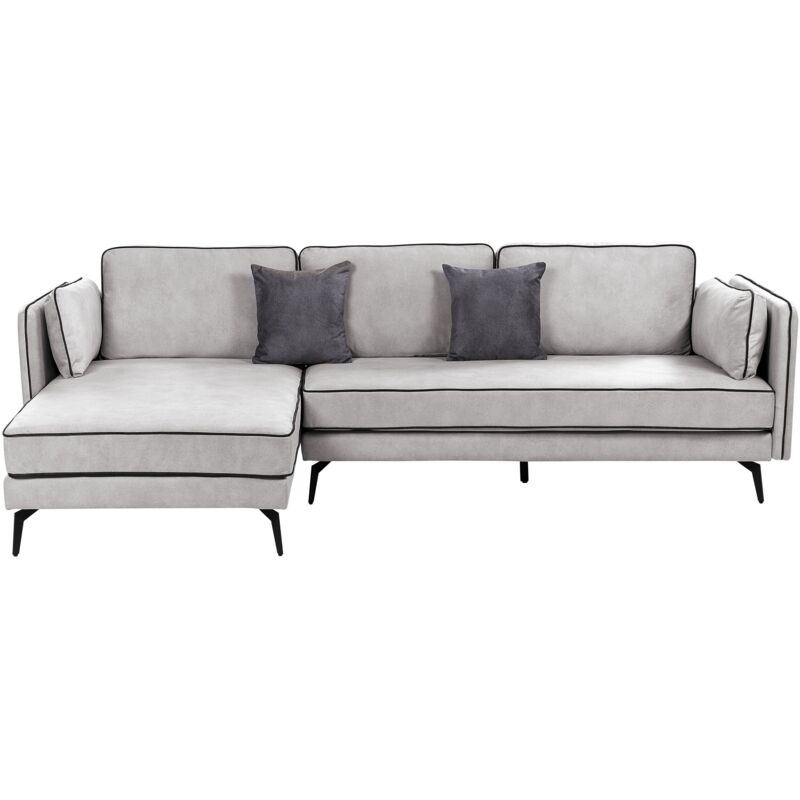 Beliani - Modern Corner Sofa Right Hand Velvet Upholstery Pillow Back Scatter Cushions Light Grey Altan