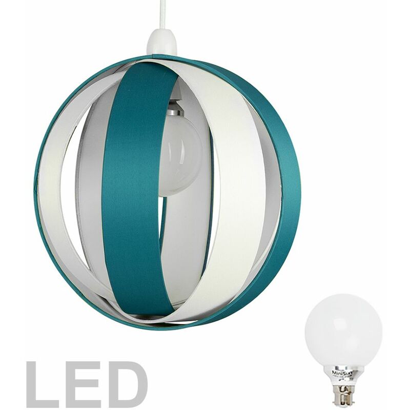 J90 Globe Ceiling Pendant Light Shade - Teal & Cream - Including LED Bulb