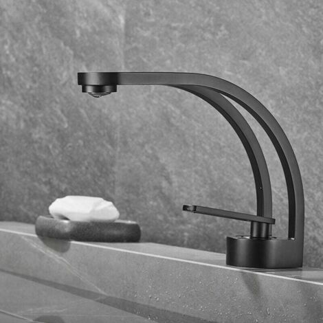 Modern Creative Design Bathroom Faucet, Black Basin Faucet, Bathroom Mixer Tap, Single Hole Basin Tap, Brass (Black) MUMU