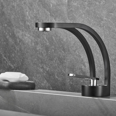 Modern Creative Design Bathroom Faucet, Black Sink Faucet, Bathroom Mixer Tap Single Hole Sink Faucet, Brass (Black and Silver)