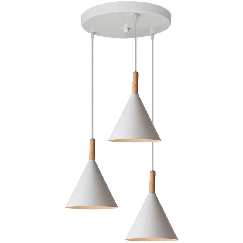 Wottes - Modern Creative Industrial Adjustable Pendant Lamp E27 Decorative Chandelier 3 Lights Living Room Bedroom (White) - bianco