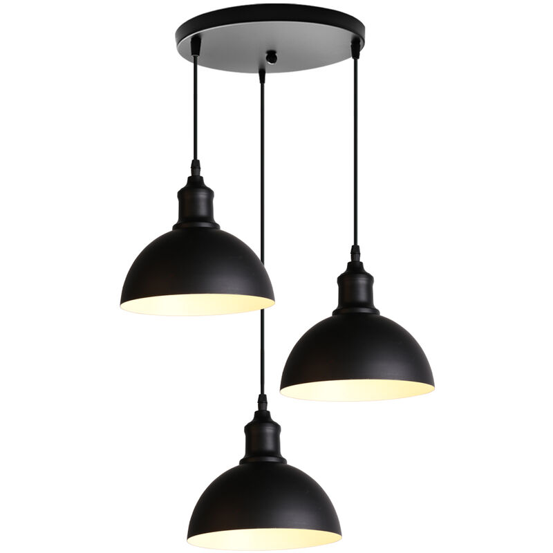 Wottes - Modern Creative Industrial Chandelier Simple Adjustable Pendant Light Fixture Living Room Kitchen 3 Lights - Nero