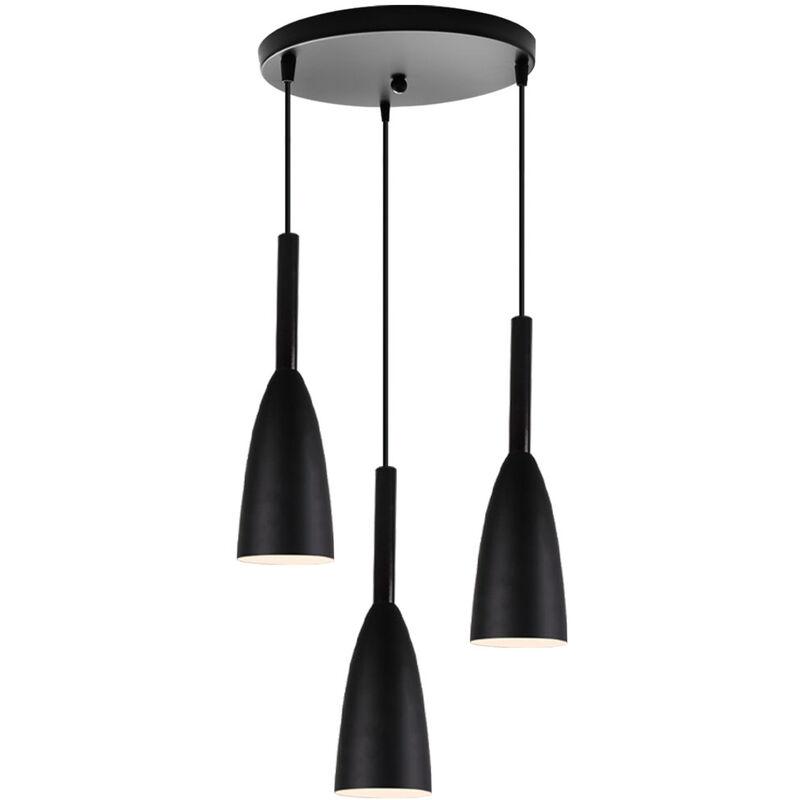 Wottes - Modern Creative Industrial Pendant Light Fixture E27 Personality Metal Chandelier 3 Lights (Black) - Nero