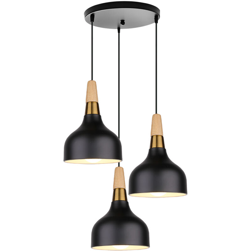 Wottes - Modern Creative Wrought Iron Pendant Light Fixture Restaurant Bar E27 Chandelier Lighting 3 Lights (Black) - Nero
