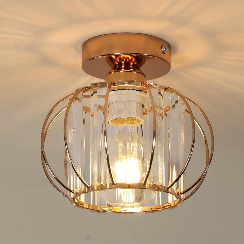Comely - Modern Mini Crystal Ceiling Light - E27 Gold Crystal Lamp, Elegant Lighting Fixture for Bedroom, Kitchen, Porch - Dimensions 19 18cm (Bulbs