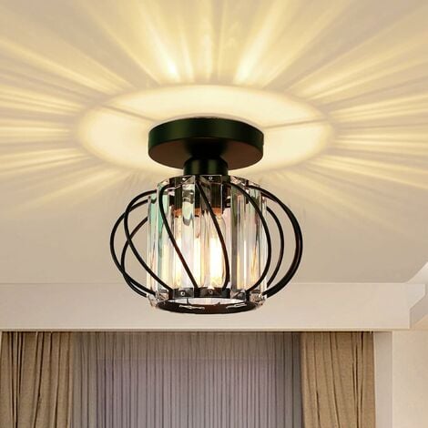 SWEEVT Modern Crystal Ceiling Light Fixture- Industrial Mini Semi Flush Mount Ceiling Lighting LED Crystal Chandeliers Fitting for Kitchen Hallway Dining Rooms Living Room - Black