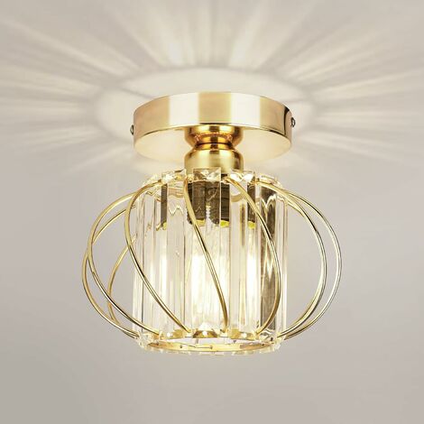 SWEEVT Modern Crystal Ceiling Light Fixture- Industrial Mini Semi Flush Mount Ceiling Lighting LED Crystal Chandeliers Fitting for Kitchen Hallway Dining Rooms Living Room - Gold