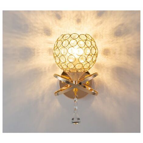 Modern Crystal Wall Sconce Indoor LED Large Crystal Ball Wall Sconce Vintage Bedside Wall Sconce for Dining Room Living Room Bedroom LED--Without Light Source (Golden)