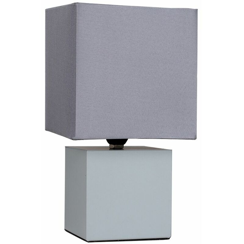 Modern Cube Touch Dimmer Bedside Table Lamp With A Cotton Light Shade - Grey