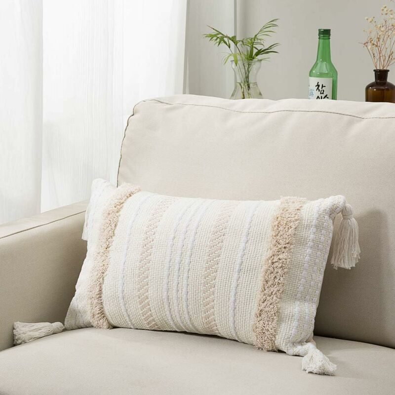 Image of Modern Cushion Covers Simple Geometric Knitted Cushion Covers Decorative beige cushion covers for sofa living room