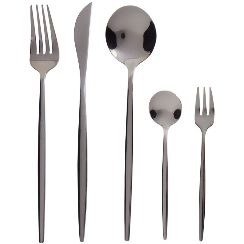 Beliani - Modern Cutlery Set 30 Pieces For 6 People Knife Fork Spoon Teaspoon Cake Fork Stainless Steel Black Rigatoni