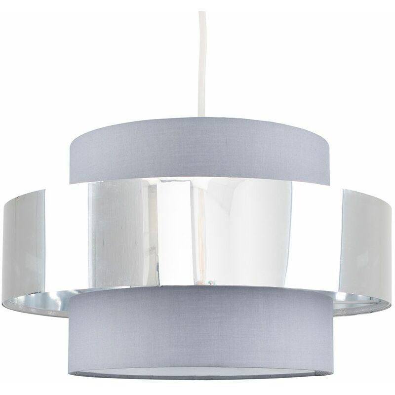 Matildo Easy Fit Ceiling Pendant Light Shades - Grey & Chrome - No Bulb