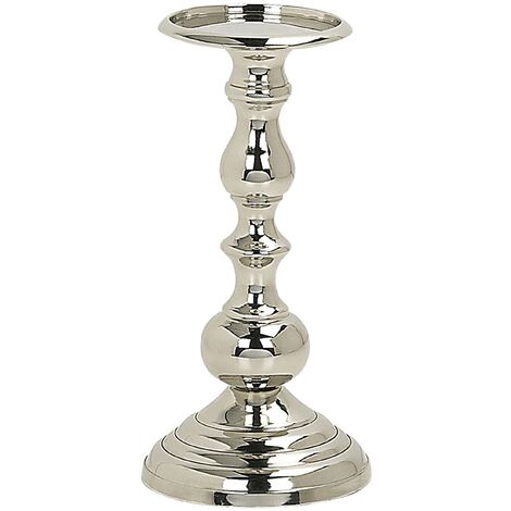 Modern Decorative Pillar Candle Holder Metal Silver Busat