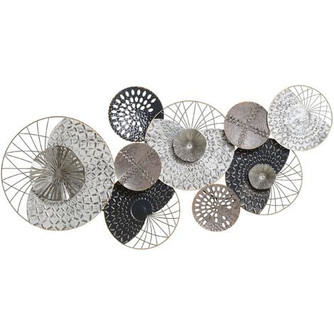 Modern Decorative Wall Art Deco Accent Piece Circles Black and Silver Cesium