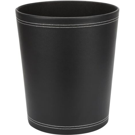 Modern Design Black Leather Desk Waste Bin for Kitchen Bathroom Office (Black) Black