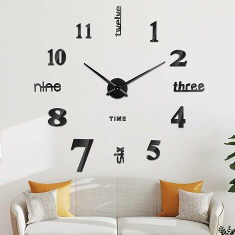 Modern Design Wall Clock - 60cm-120cm Wall Clock - Silent DIY Home Office Hotel Decoration (Black)