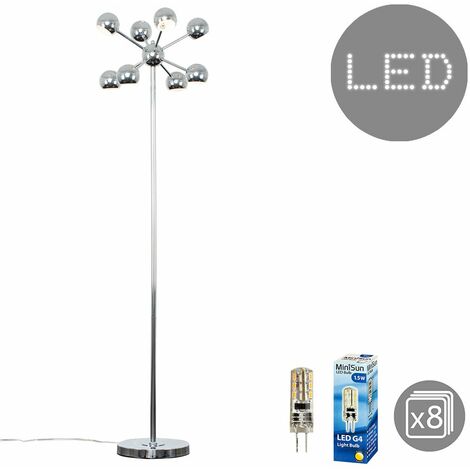 8 Way Multi Arm Cosmic Chrome Floor Lamp 1 Led G4 Bulbs