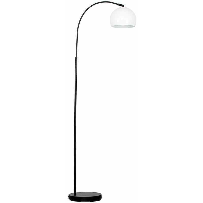 Curved Floor Lamp in Black with Arco Shade - White - Including LED Bulb