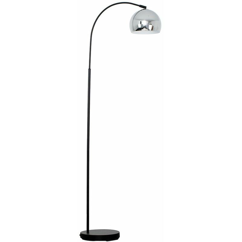Minisun - Curved Floor Lamp in Black with Arco Shade - Chrome - Including LED Bulb
