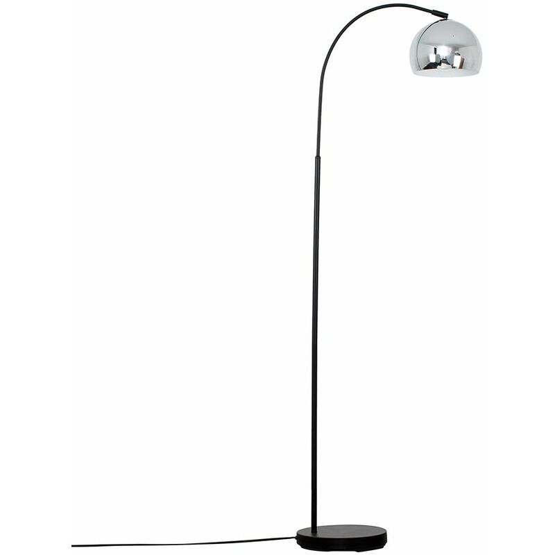 Minisun - Curved Floor Lamp in Black with Arco Shade - Chrome - No Bulb