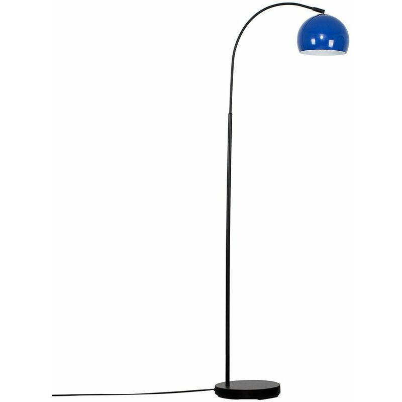 Minisun - Curved Floor Lamp in Black with Arco Shade - Navy Blue - No Bulb