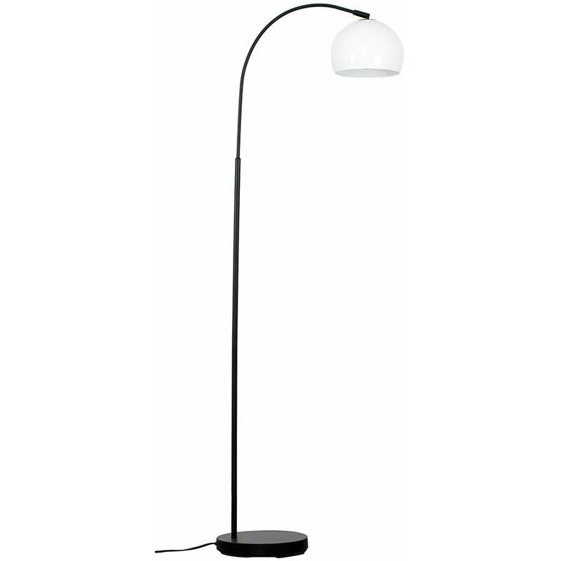Curved Floor Lamp in Black with Arco Shade - White - No Bulb