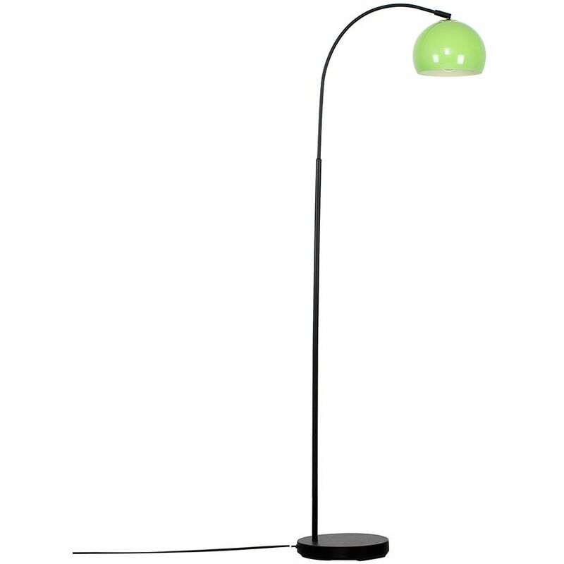 Minisun - Curved Floor Lamp in Black with Arco Shade - Green - No Bulb