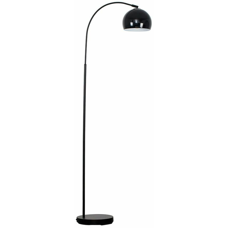 Curved Floor Lamp in Black with Arco Shade - Black - Including LED Bulb