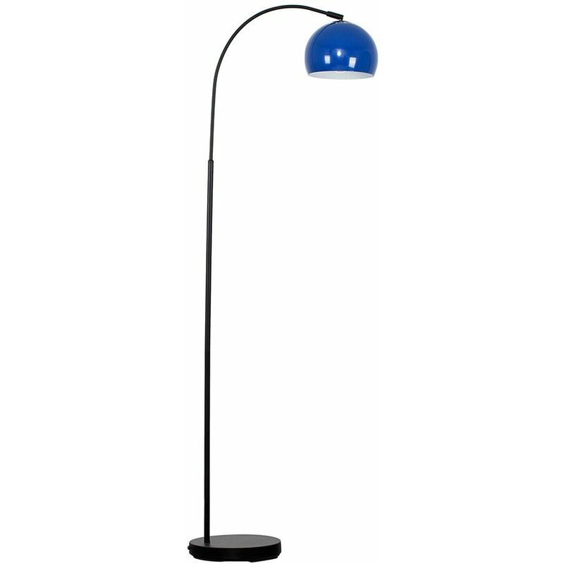 Minisun - Curved Floor Lamp in Black with Arco Shade - Navy Blue - Including LED Bulb