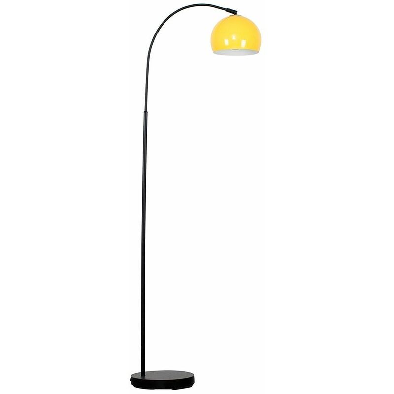 Minisun - Curved Floor Lamp in Black with Arco Shade - Yellow - Including LED Bulb