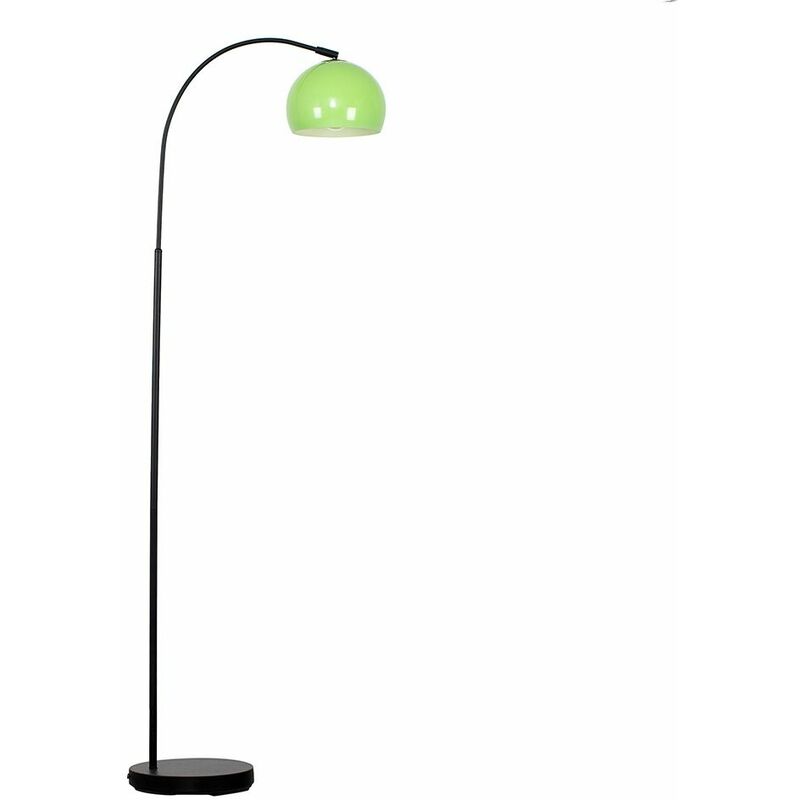 Minisun - Curved Floor Lamp in Black with Arco Shade - Green - Including LED Bulb