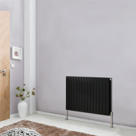 Modern Horizontal Column Designer Radiator Black 600x1020 Flat Single Panel - Home Livingroom Bedroom Bathroom Heater