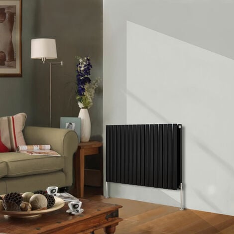 Modern Horizontal Column Designer Radiator Black 600x1416 Oval Single Panel - Home Livingroom Bedroom Bathroom Heater
