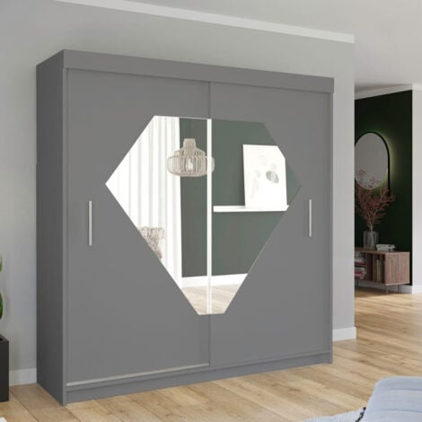 Modern Diamond Double Door Sliding Wardrobe - 150cm Grey