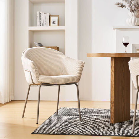 Modern Dining Chair 1PCS with Armrests Upholstered Chairs for Dining Room, Living Room, Ergonomic with Contoured Backrest and Metal Legs Velvet Beige