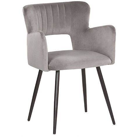 Modern Dining Chair Velvet Seat with Armrests Tufted Back Grey Sanilac - Grey