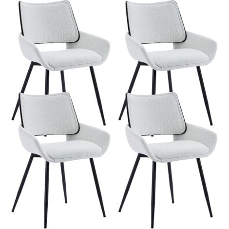 Modern Dining Chairs Set of 4 in Faux Fur Upholstered Corner Chairs with Black Metal Legs for Kitchen Restaurant, White, Wahson