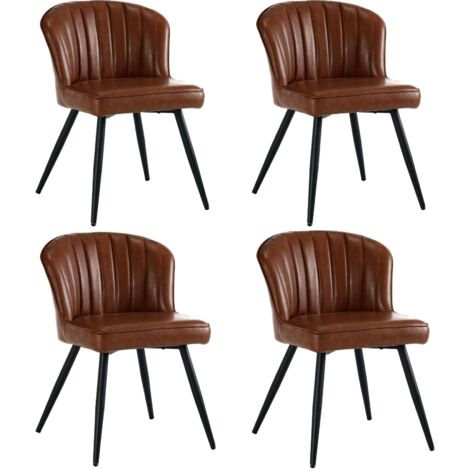 Modern Dining Chairs Set of 4 in PU Leather Side Chairs with Shell Designed Backrest for Kitchen Living Room Restaurant, Brown, Wahson