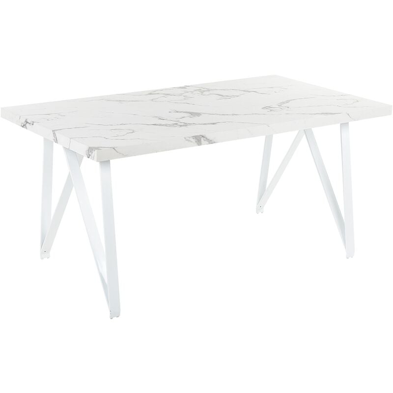 Modern Dining Table Marble Effect White Rectangular Tabletop 160 x 90 cm Grieger