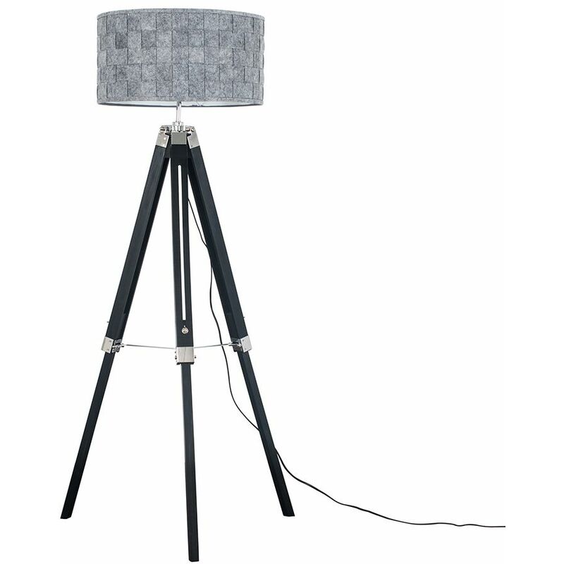 Minisun - Distressed Wood Tripod Floor Lamp + LED Bulb - Black Wood