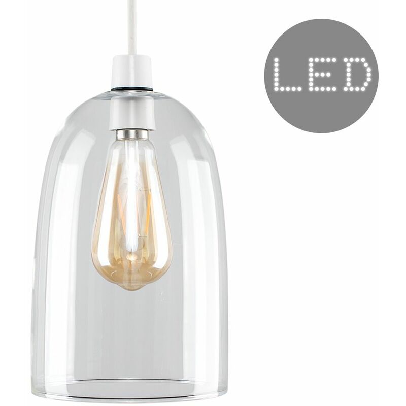 Dome Shaped Glass Ceiling Pendant Light Shade + 4W LED Filament Bulb - Add LED Bulb