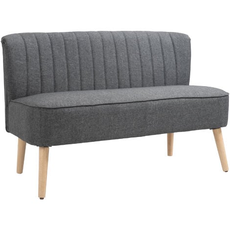 main image of "Modern Double Seat Sofa Compact Loveseat Couch Padded Linen Wood Legs Grey"