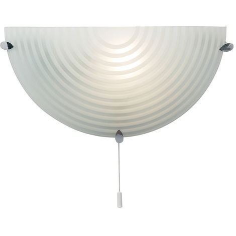 Satin Chrome Frosted Glass Single Wall Light With Pull Cord