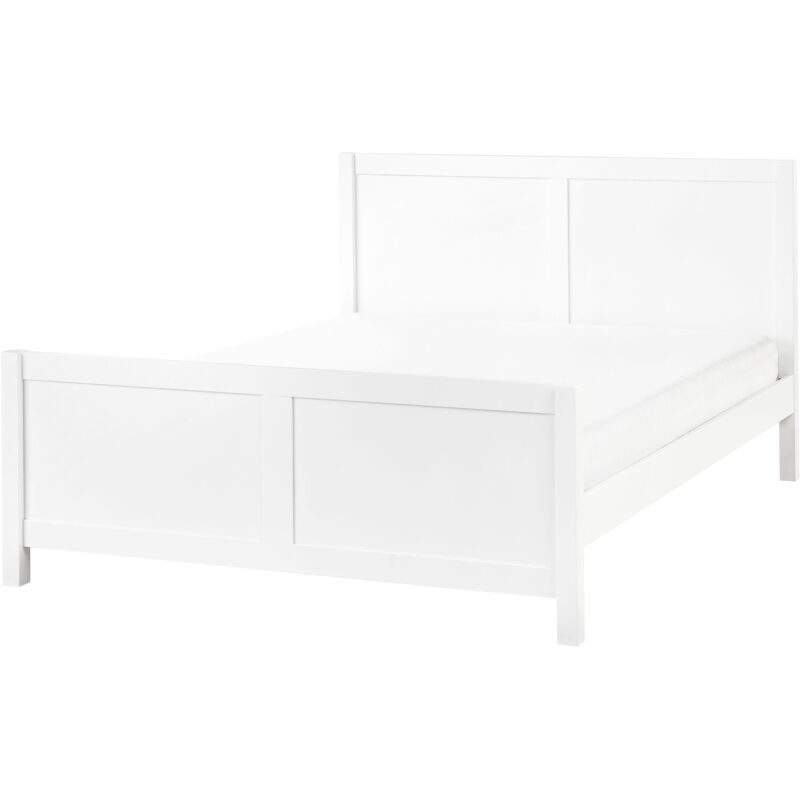 Beliani Modern Eu Double Size Bed Frame 4ft6 Slatted Base Headboard Rubber Wood White Champagnat