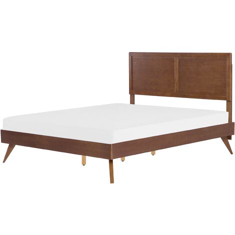 Modern EU King Bed Frame 5ft3 MDF Headboard Slatted Dark Wood Istres