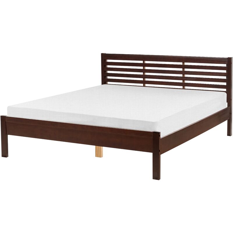 Modern eu King Size Bed Frame 5ft3 Dark Wood Headboard Carnac