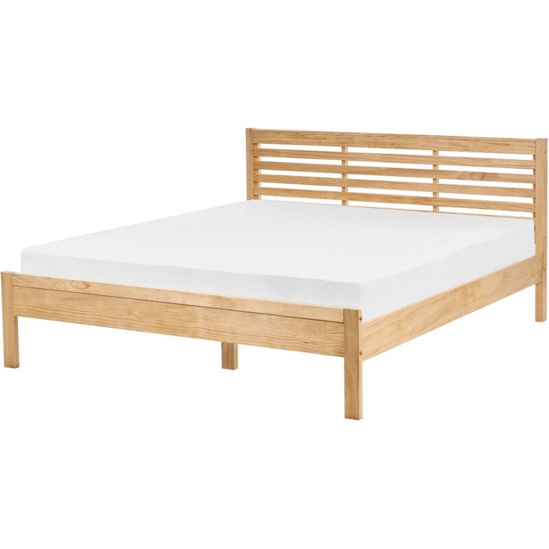 Beliani Bed Pine Wood Carnac 160 X 200 Cm Eu King Size Light Brown