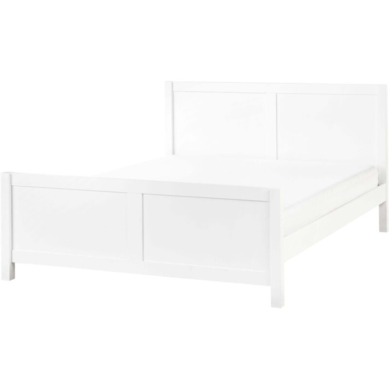 Beliani Modern Eu King Size Bed Frame 5ft3 Slatted Base Headboard Rubber Wood White Champagnat